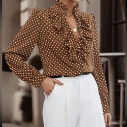 brown polka dot blouse