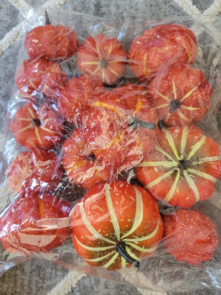 Pack Of 16 Dark Orange Fake Pumpkins Multi Size Halloween Thanksgiving Decorations