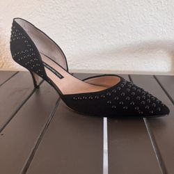 NIB French Connection Black Suede Studded Heels Size 10
