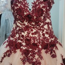 Quinceanera Dress Pink /burgundy Roses