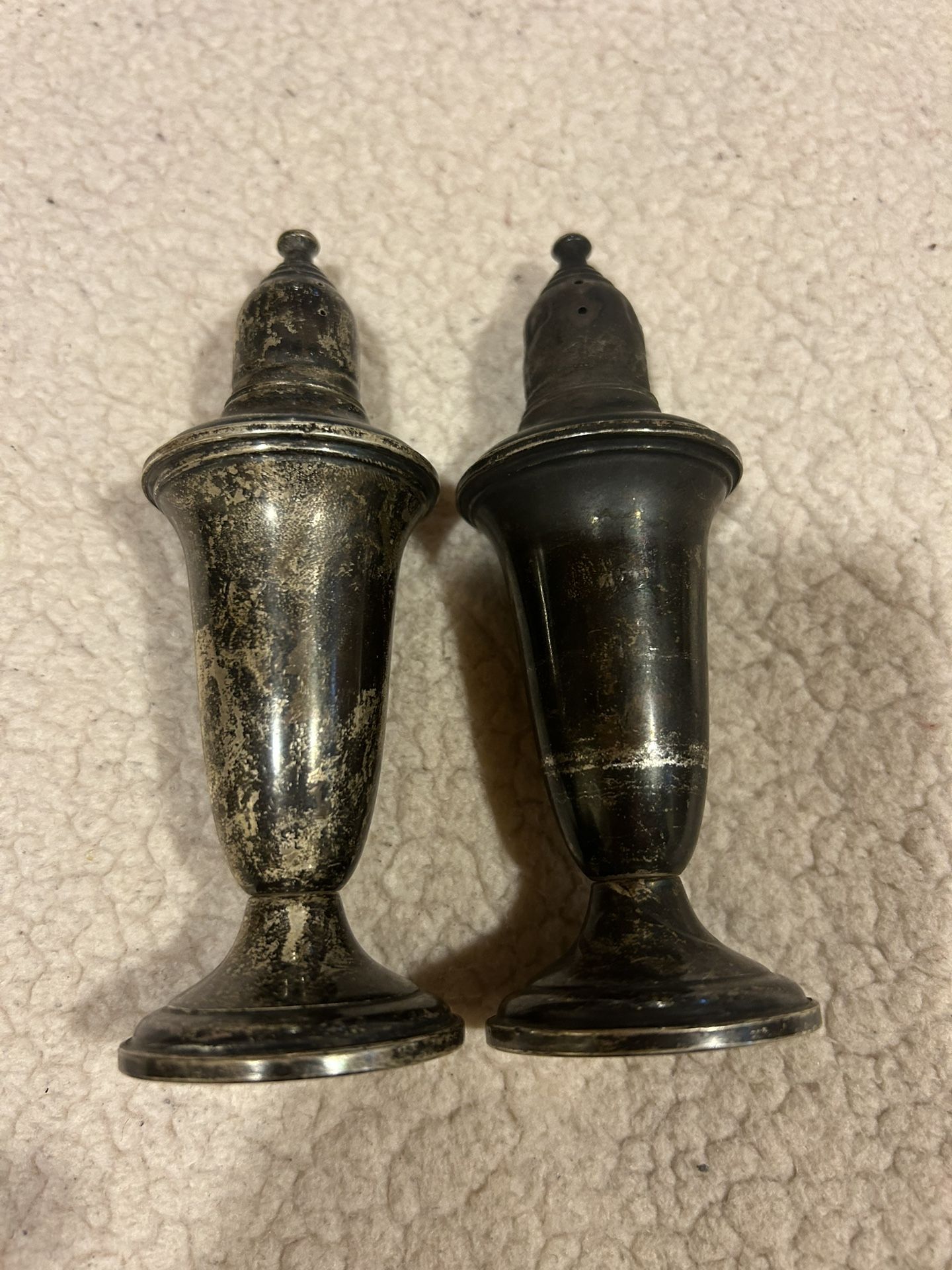 Empire Sterling Silver Plain Border Footed Salt and Pepper Shaker Set Marked Sterling On The Bottom
