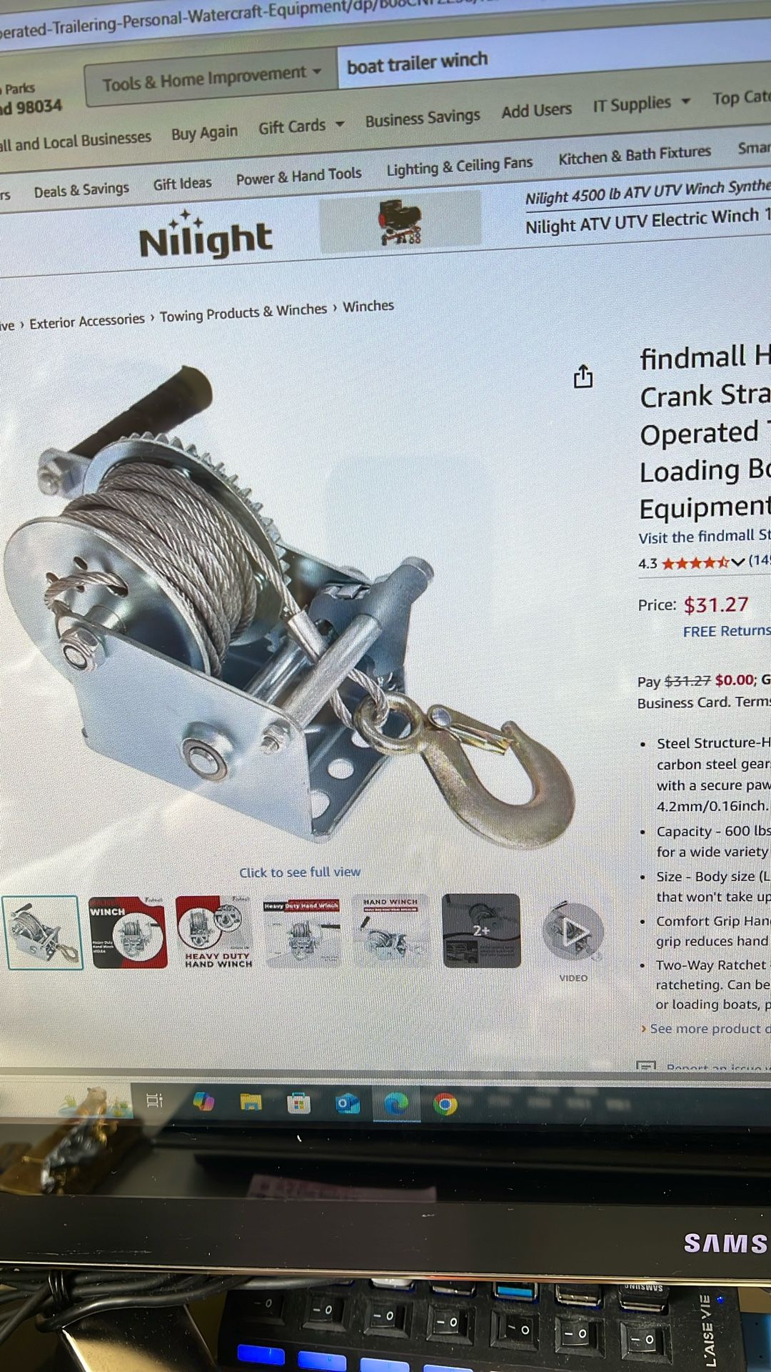 Heavy Duty Hand Winch 600 Lbs Hand Crank Strap Gear 8m