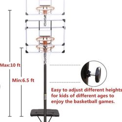 KL KLB Sport Portable Basketball Hoop Goal System Height Adjustable 6.5ft-10ft with 44 inch Backboard and Wheels for Kids/Adults Indoor Outdoor