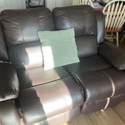 Leather Love Seat Recliner Dark Chocolate Color