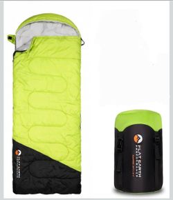 Flat Earth Expedition Sleeping Bag with Compression Sack – 32°F/0°C for Teens/Adults Up to 6'2", Lightweight, Water-Resistant, Backpacking Sleeping Ba