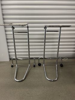 Antique Pair Of Medical Trays With Rolling Stands 