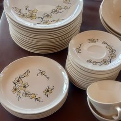 Large Set Of Vintage 1950's Marquette Yellow Dogwood Dishes