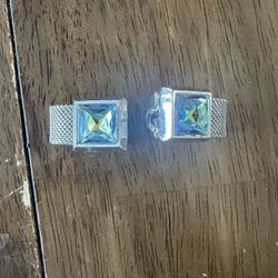 VINTAGE SWANK PEACOCK BLUE SNAP LINK MESHWRAP MESH WRAP CUFFLINKS SET