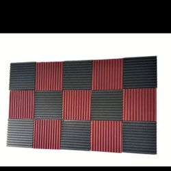 [48pcs Black Acoustic Foam Panel] 48pcs 12''x12''x1'' Black Burgundy Acoustic Foam Wedge Sound Proof