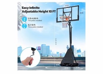 Yohood Basketball Hoop Outdoor Portable 44/48 Inch Backboard, 10ft Quickly Adjustable Basketball Goal System with Wheels for Court/Backyard/Driveway