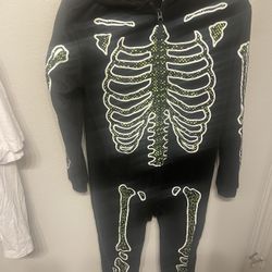 Cat & Jack Youth Black Full Zip Skeleton Hooded Pajama, Size Xl 14 New