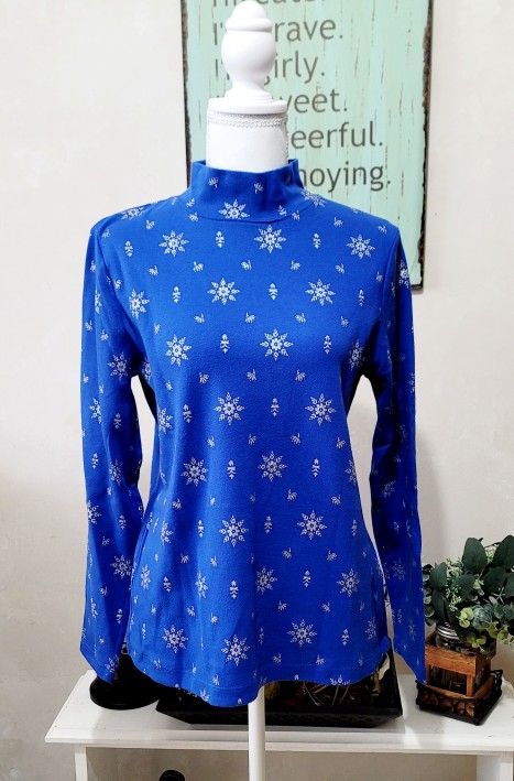 Karen Scott Glitter Snowflake Patterned Mock Neck Top