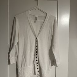 Zenana Outfitters XL White V-neck Snap Button Elbow Sleeve Cardigan