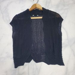 AB Studio  Women's Black Short Sleeve Knit Cropped Cardigan Size: Medium Lace 