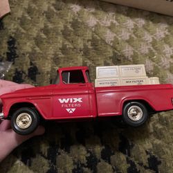 Red Truck Coin Bank 1955 Chevrolet Cameo Die-Cast Model Has Key WIX Filters ERTL