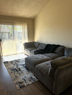 Gray Fabric Sectional Sofa with Ottoman