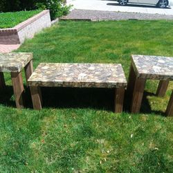 Set Of 3 Granite Marble Kitchen Tables 4' X 2'