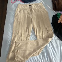 Tan cargo pants with adjustable waist