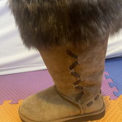 UGG Women's Rosana Chestnut Suede Fur Cuffed Winter Boot Size US 7