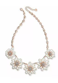 New 
Charter Club rose-gold crystal & imitation pearl flower statement necklace