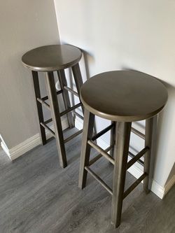 Set of gray  wood stools