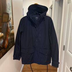 Men’s J. Crew Raincoat Windbreaker Parka Jacket Navy Blue Sz M GREAT CONDITION