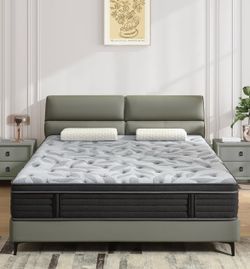 PECHINOU 12 Inch Queen Mattress, Queen Size Mattresses in a Box, Hybrid Mattress Memory Foam & Pocket Springs, Relieve Pressure with Medium Firm