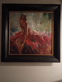 Framed Oil Painting Woman in Red Dress