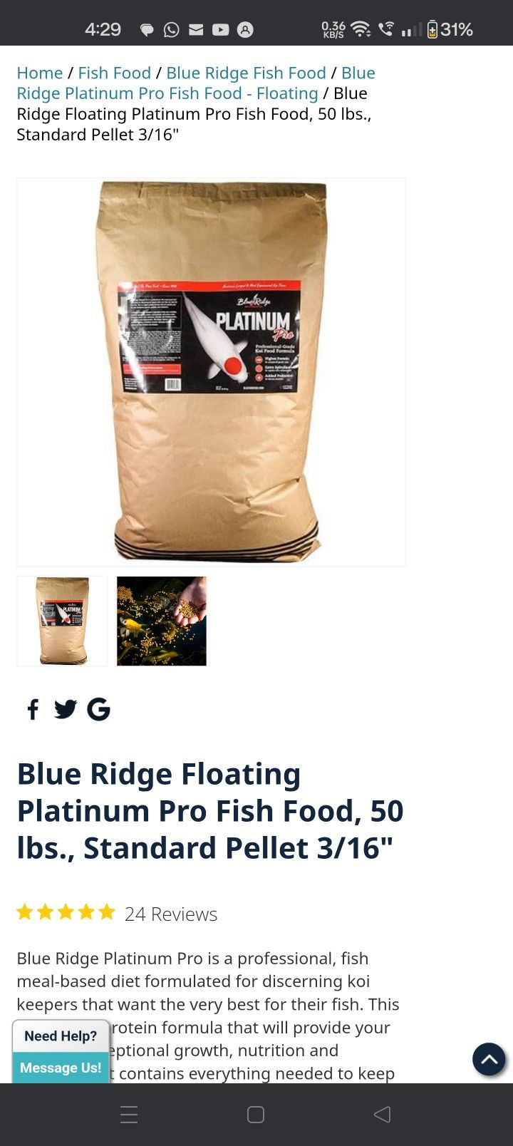 Blue Ridge Platinum Pro Goldfish & Koi Pellets