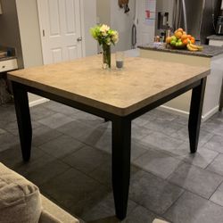 Solid Marble And Wood Counter Height Table