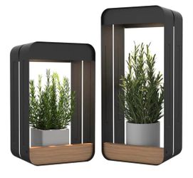 New -Outdoor Solar Wall Sconce Shelf Planter, Decor LED Waterproof Wall Light Lamp with Woodgrain for Patio, Porch, Solar Energy, Black