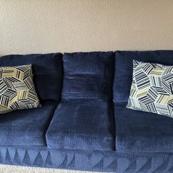 Velvet Blue Color Sofa And Loveseat Like New Excellent Conditions 