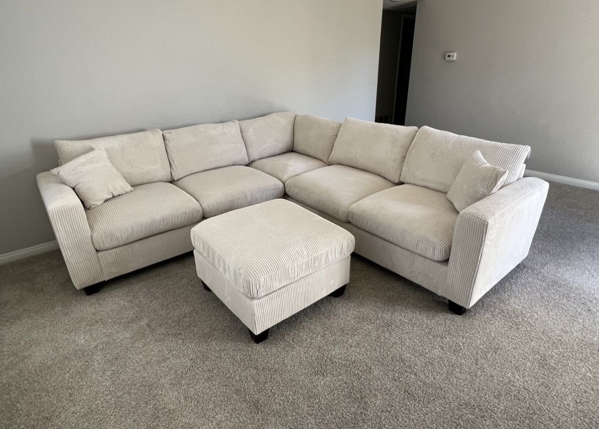 Corduroy Sectional Sofa With Ottoman