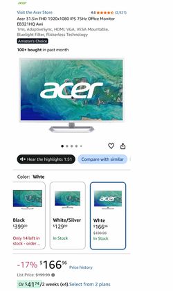 Acer 32 inch 75hz monitor *White*