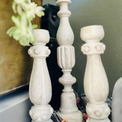 Whitewashed Wood Candlestick Decor, Set Of 3