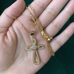 18k Gold Filled Chain Pedant Necklace 24” Long Chain 1.5” Pedant Unisex Jewelry Men Women 