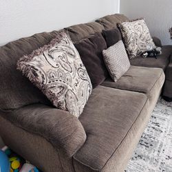 Brown Fabric Sofa with Accent Pillows