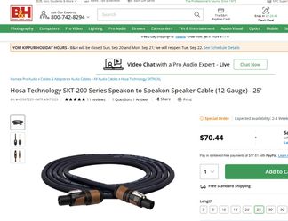 Speakon Live Wire Elite 12 ga Speaker Cables  25ft/50ft
