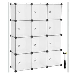 SONGMICS Cube Storage Organizer Closet Storage Shelves w/ Doors Set of 12 Plastic Cubes - White
