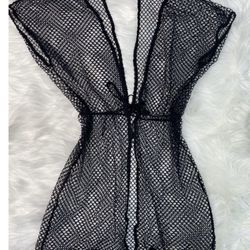 NEW Black Fish Net Swimsuit Cover Up Size L