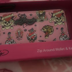 Brand New Ed Hardy Zip Around Wallet & Key ring 