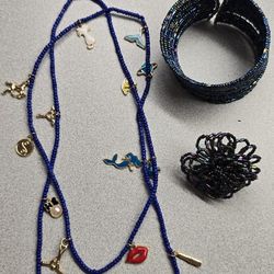 Beaded Jewelry Set – Brooch, Bracelet & Charm Necklace