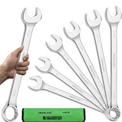 SAE Wrench Set, Large Wrench Set, 6-Piece 15/16", 1", 1-1/16", 1-1/8", 1-3/16", 1-1/4" Long Big Box End Wrenches Tools Set with Rolling Pouch, 12 Poin