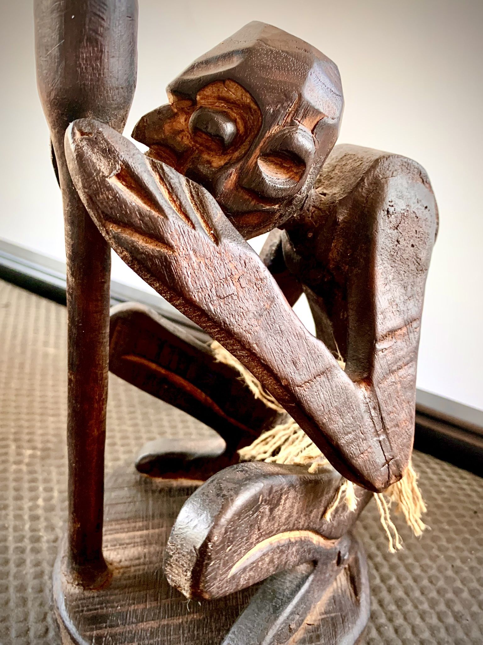 Awesome decorative wood carved African art candle holder; H11xW6 inch Lbs 1 Hand carved African wood art candle holder (candle not included) Excellent