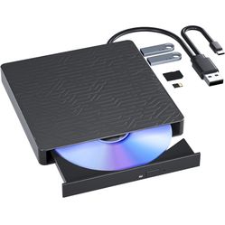 5 in 1 External Blu Ray Drive,Multifunctional USB3.0 Type-C 3D External Blu Ray Slim Optical Drive CD DVD Drive Burner with SD/TF Port/2 USB3.0 Hubs f