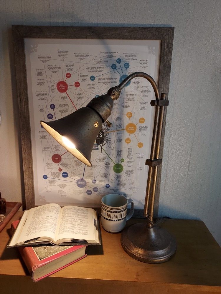 Industrial, adjustable metal table lamp