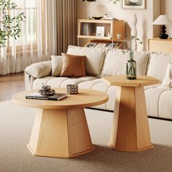 NEW Set of 2 New Nesting Coffee Table, Round Coffee Table,Hexagonal Base Nesting End Table