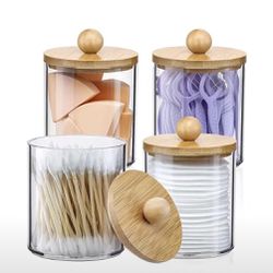 Plastic Holder With Bamboo Lids (4 PCS)