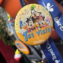 Disneyland 1st Visit Button Pin 3" Souvenir Collectible Mickey Minnie Goofy
