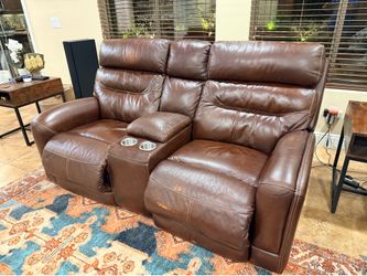 Leather Dual Power Zero Gravity Recline Console Loveseat
